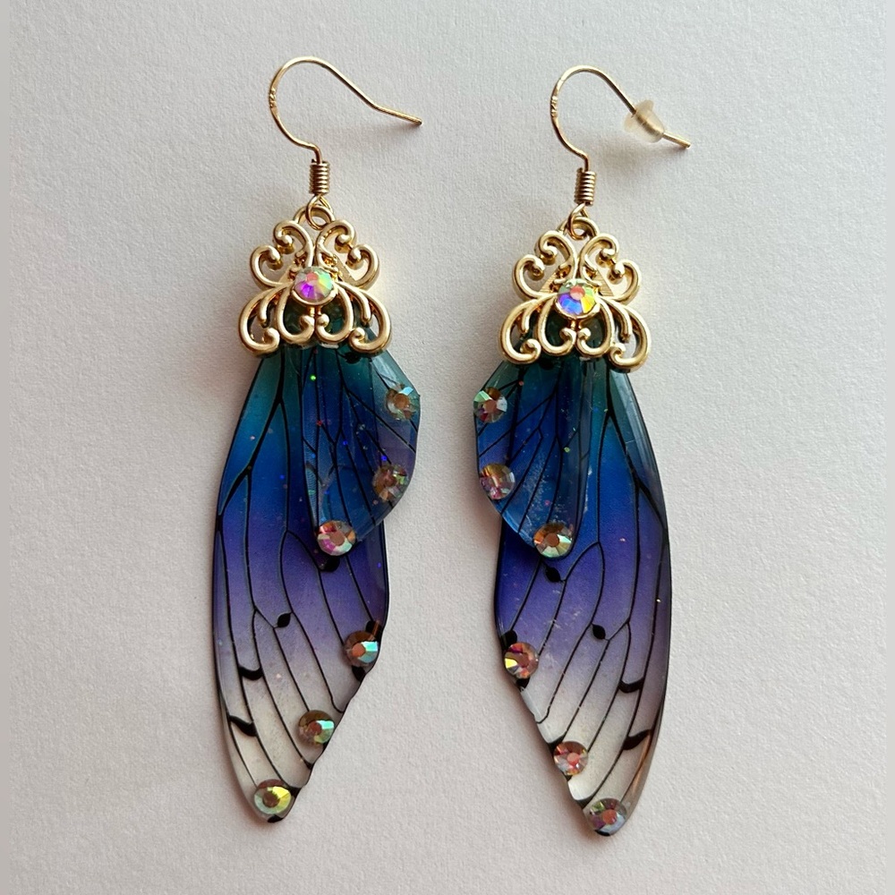 Iridescent Ombré Butterfly Wings Drop Earrings | 925 Stamped Hooks